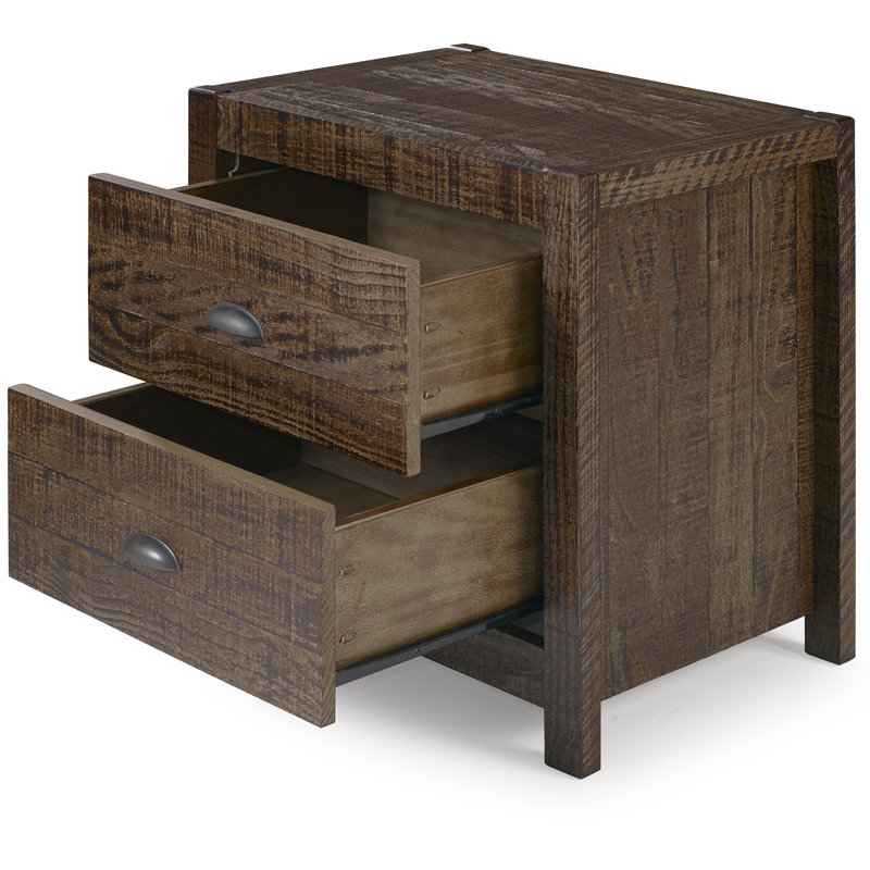 Cadre de lit en bois massif robuste avec 2 tables de chevet Albany, Espresso, Grand