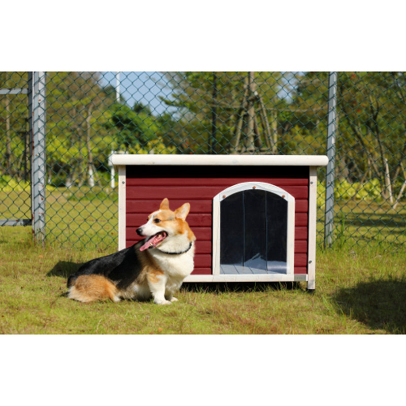 Niche pour chien d'extérieur moyenne en bois, Lagre (H 27,5 po x l 41 po x P 26 po), Rouge
