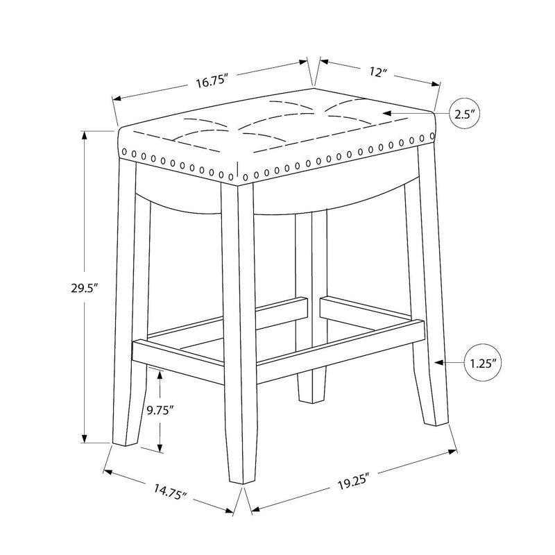 Tabouret de bar, ensemble de 2, hauteur de bar, siège de selle, bois blanc, aspect cuir gris, transitionnel