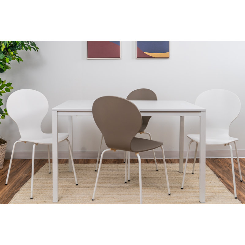 4 - Person Four Leg Dining Set, Gray/White/Chrome, White