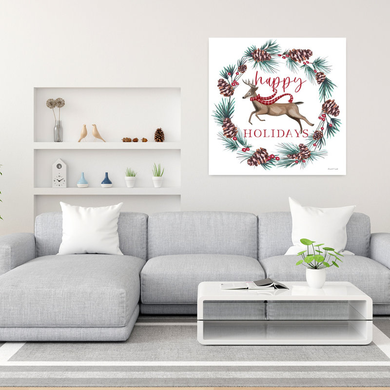 Renne contemporain avec joyeuses fêtes, H 36 po x l 36 po