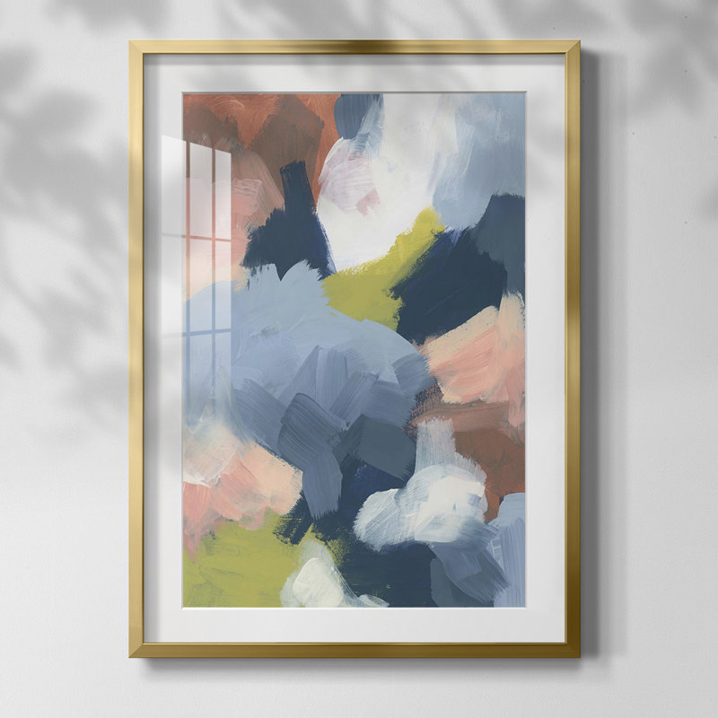 «Soft Indigo Atmosphere I» - impression d'un seul cadre photo, Papier avec cadre doré, Blanc, H 20 po x l 16 po