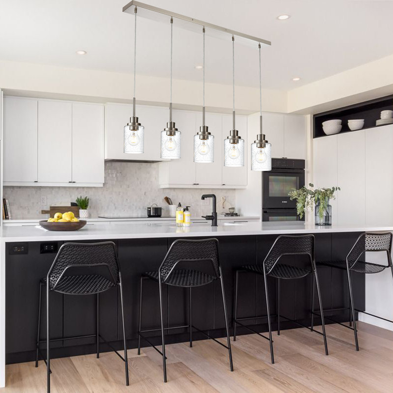 5 Light Kitchen Island Chandelier, Modern Pendant Light Ceiling Lighting Metal Fixture With Seeded Glass Shade For Dining Room Bar Cafe Kitchen Island.