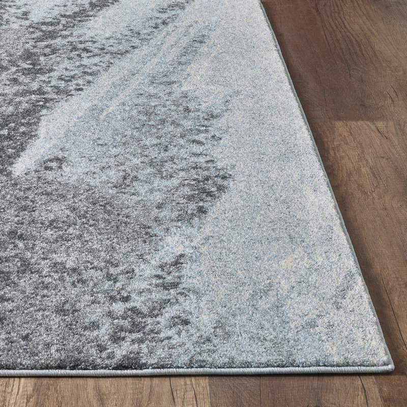 Tapis bleu et gris à motif abstrait Dhurrie 3 pi x 5 pi