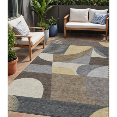 Tapis extérieur lavable géométrique brun taupe et blé 5 pi x 8 pi