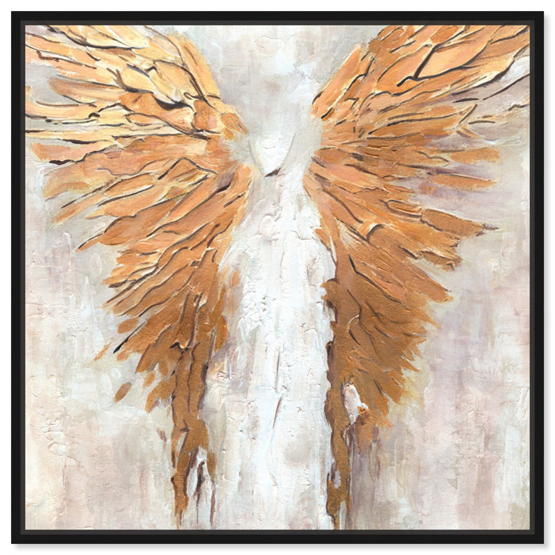 Art mural doré blanc sur toile Golden Wings par Art Remedy, Toile tendue, H 30 po x l 30 po