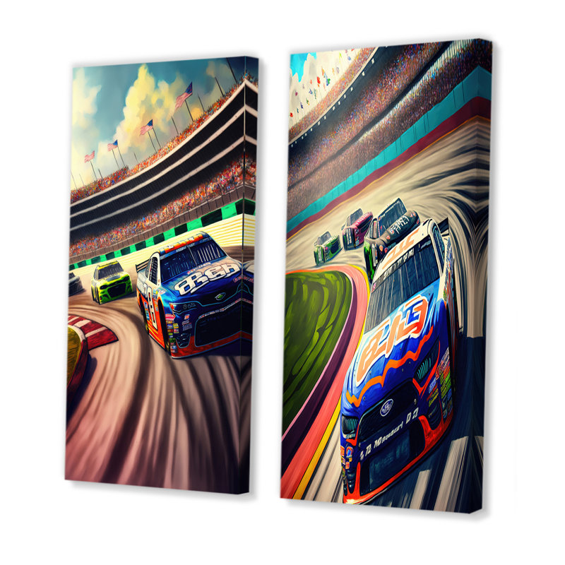 «Daytona Stock Car Racing, dernier tour», 2 pièces sur toile, Toile tendue, H 32 po x l 32 po