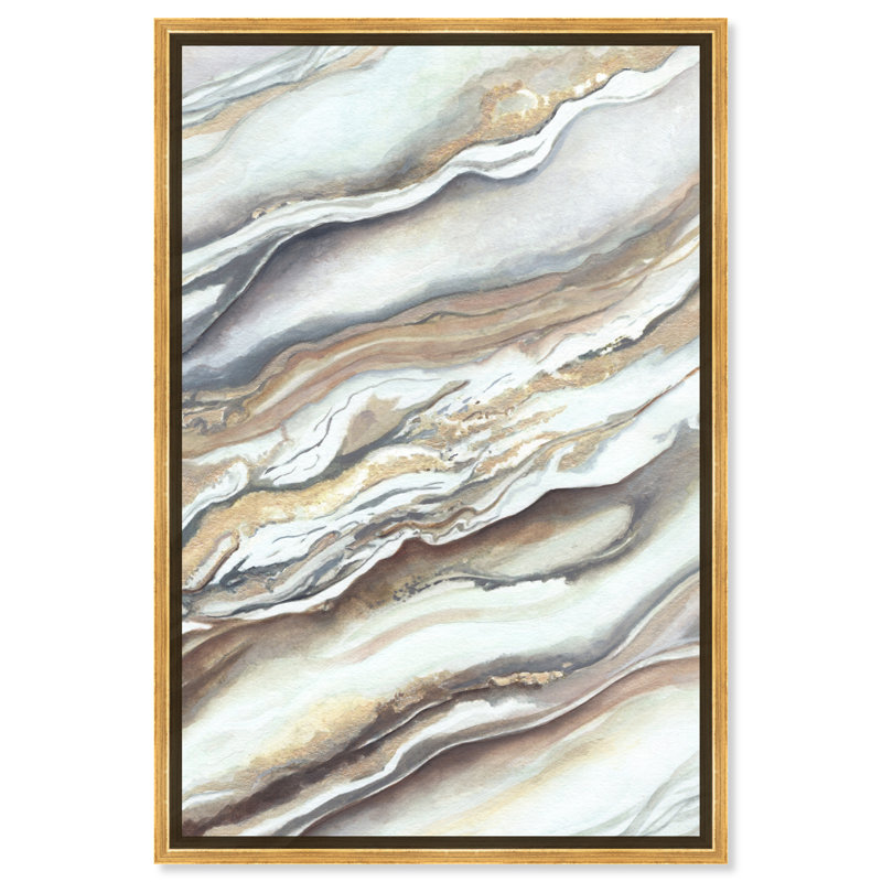 Gold Framed Neutral Abstract Canvas Wall Art, 25" x 17"