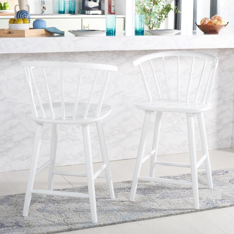 Ensemble de 2 tabourets en bois massif Sheffield, Tabouret de comptoir (siège d'une hauteur de 23 p, Blanc