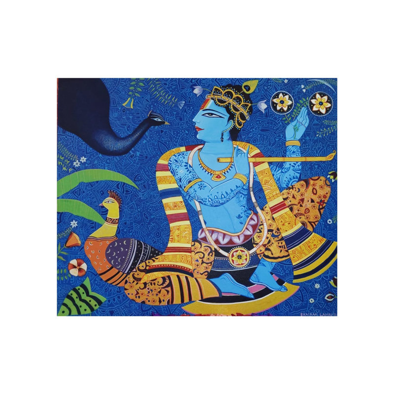 Lord Krishna à Kunjwan | Acrylique sur toile | Par Bhaskar Lahiri