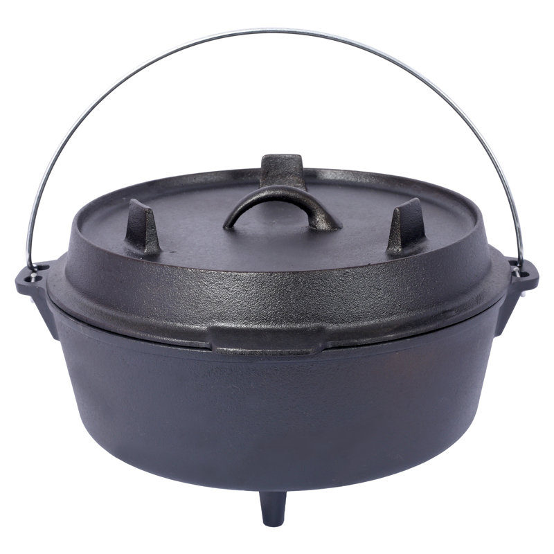 Cocotte en fonte pré-assaisonnée avec couvercle pour poêle de camping extérieur et cuisson à feu ouvert