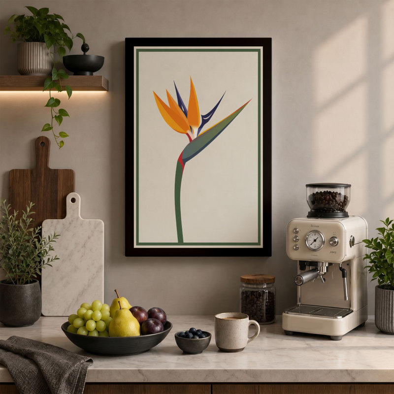 Bird of Paradise Botanical - Wrapped Canvas, 24x16 - 61.0 x 40.6 cm, Cream Border