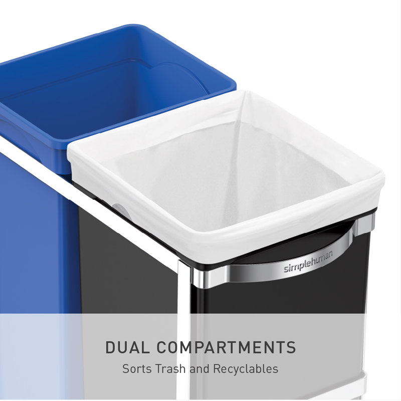 Simplehuman 35 L / 9.3 Gallon Dual Compartment Under Counter Kitchen Cabinet Pull-Out Recycling Bin