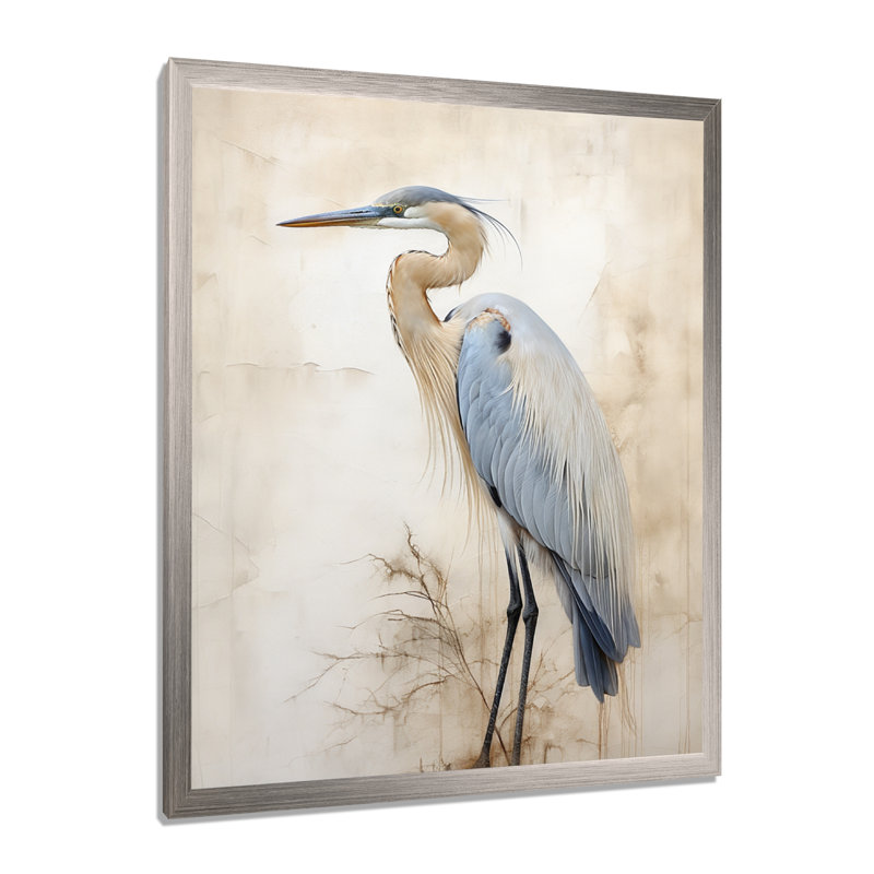 «Majestic Blue Heron Horizon II», art mural héron, H 44 po x l 34 po x P 1,5 po, Cadre simple argenté
