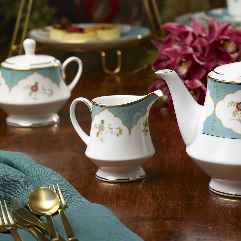 Lodi's Morning Blue and White Porcelain Sugar and Creamer Set