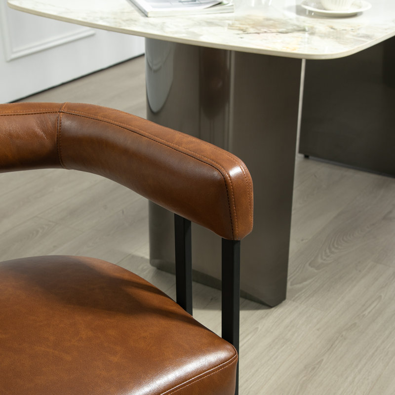 Chaise d'appoint rembourrée, chaise de salle à manger, fauteuil de cuisine avec structure en métal, Marron clair, 2