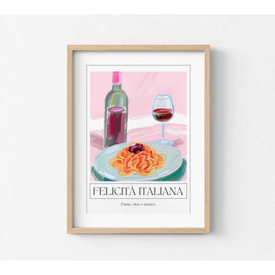 Reproduction d'art de la cuisine italienne: pâtes et vin