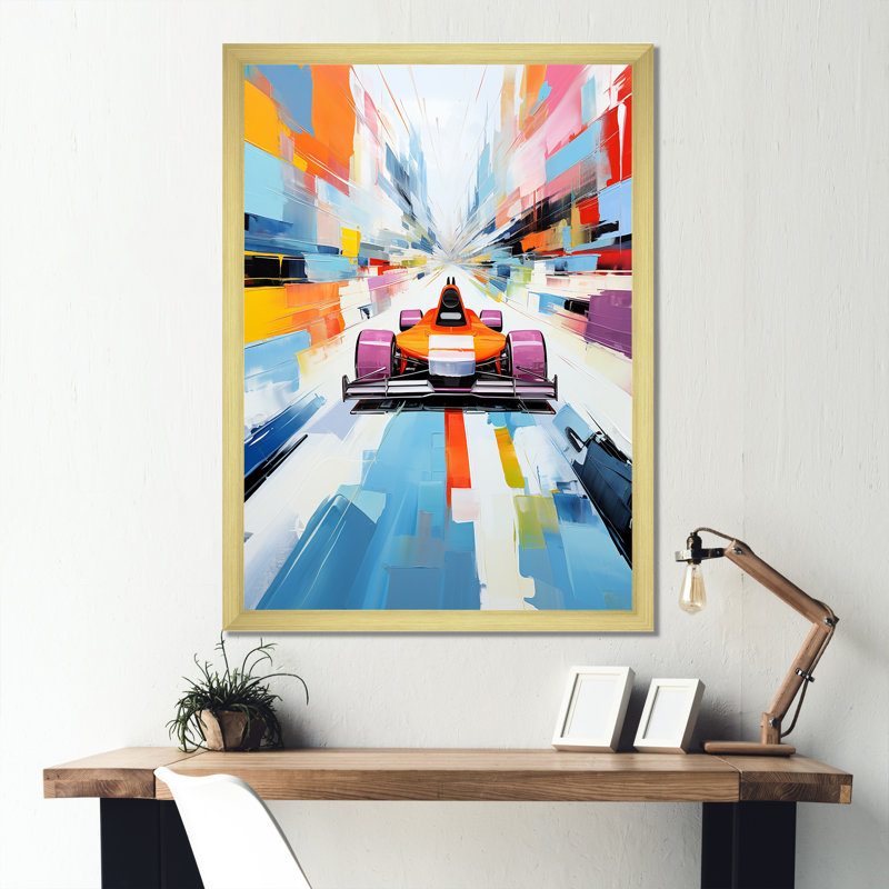 Cubisme coloré 24 heures Le Man Race Track II, Cadre doré simple, H 32 po x l 24 po x P 1 po