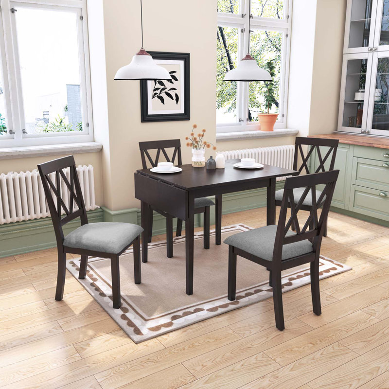 Ensemble de salle à manger extensible 5 pièces de style maison de campagne, Espresso, 5 Pieces: Table, 4 Chairs