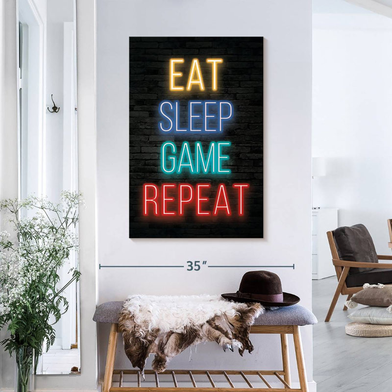 Neon Eat Sleep Game Répétition sur toile, H 36 po x l 24 po x P 1,25 po