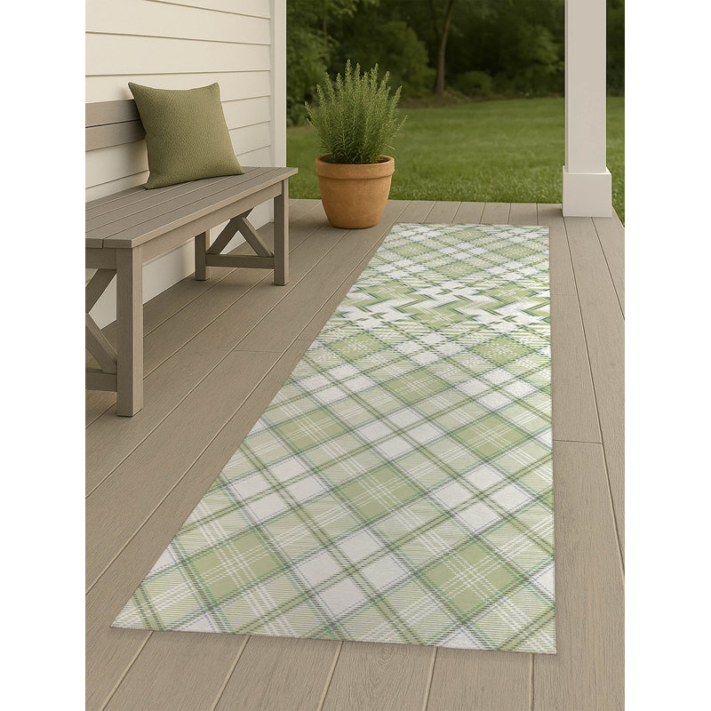 Diamond Plaid Non-Slip Outdoor Rug, Runner 2'6" x 8'