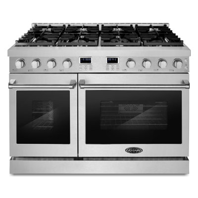 Cosmo 48 po. Lumin Collection 7,4 pi³ Cuisinière à gaz double four avec 8 brûleurs, convection, grilles en fonte, acier inoxydable