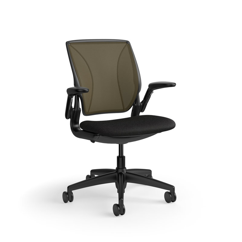 World LM, Ergonomic Task Chair with Poppy Seed Backrest, and  Autumn Upholstered Seat, Black Fabric, Black, Brown Mesh