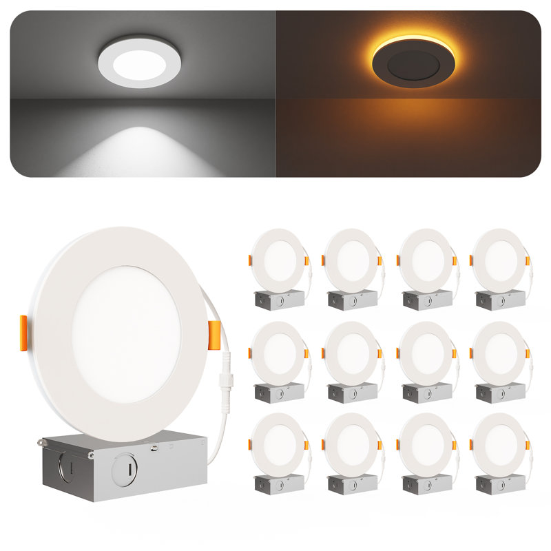 Éclairage encastré à DEL à intensité variable de 6 po à intensité variable réglable de 6 CCT avec éclairage de nuit intégré IC (paquet de 12)