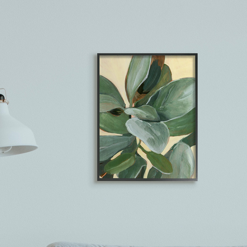 Étude de plantes en pot feuilles vertes, H 14 po x l 11 po, Giclée encadrée noir minuit