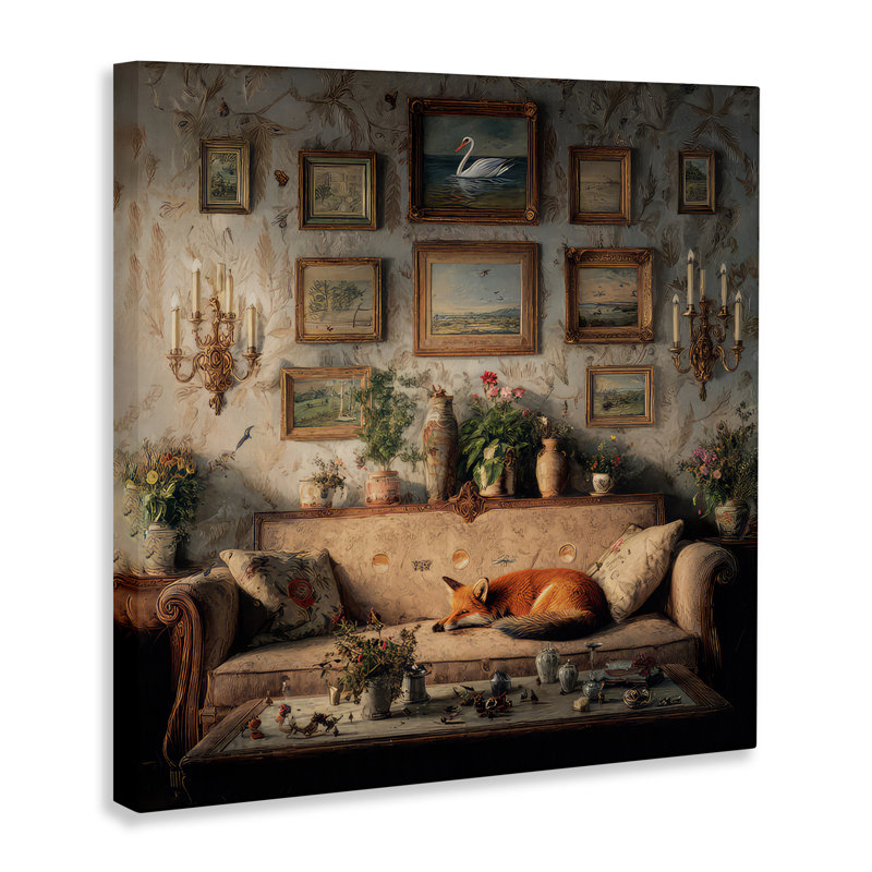 Salon rétro avec toile de renard, design par The Wands Want, H 36 po x l 36 po