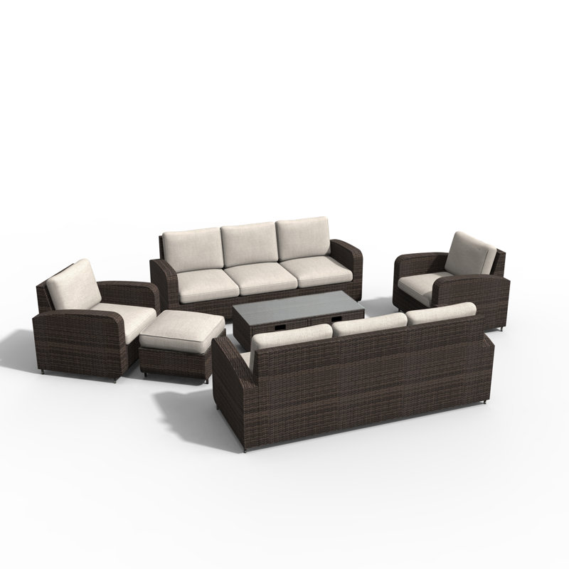 9 - Person Patio Conversation Set with Cushions, Brown