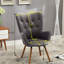 Élégant fauteuil en velours gris avec dossier à boutons et pieds en bois-154219438