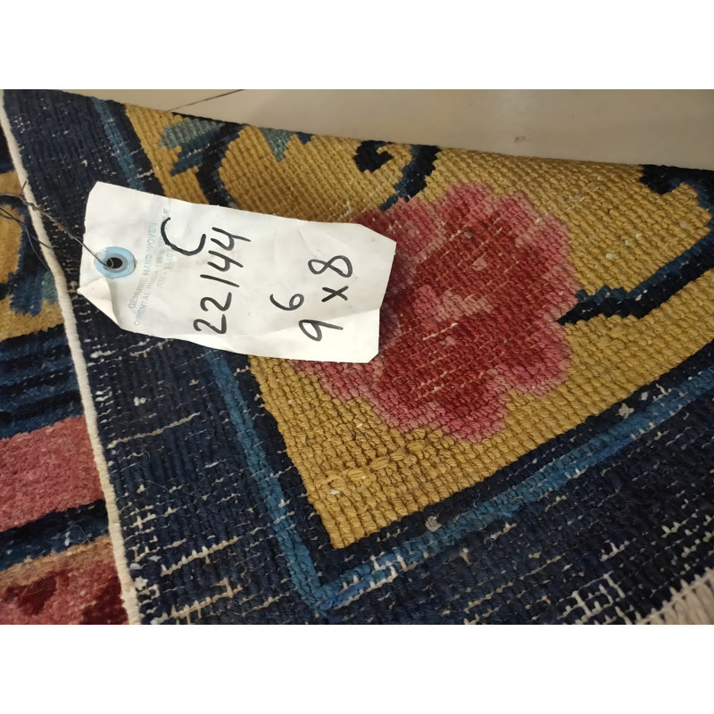 Antique Geometric Medallion Wool Hand Knotted Pile Coral / Salmon Pink 1925 Rug