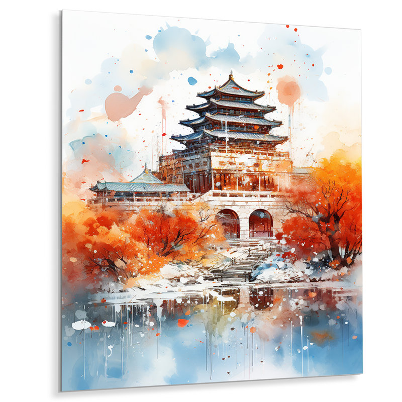 Pékin, emblèmes emblématiques, automne, sérénité II - Chine, art mural en métal, H 32 po x l 16 po x P 1 po