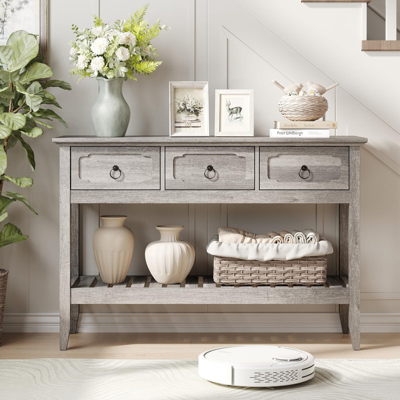Table d'entrée rustique avec grand espace de rangement, Gris, Gris
