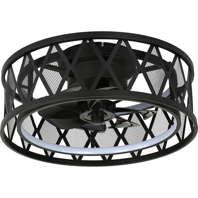 Ventilateur de plafond moderne encastré de 19 pouces avec lumière et télécommande, moteur à courant continu réversible, ventilateur discret à cage pour chambres à coucher