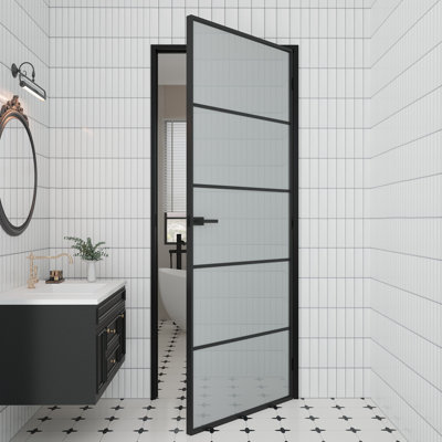 Interior 5-Lite Frosted Glass Aluminun Door Slab With Aluminun Jamb And Knob