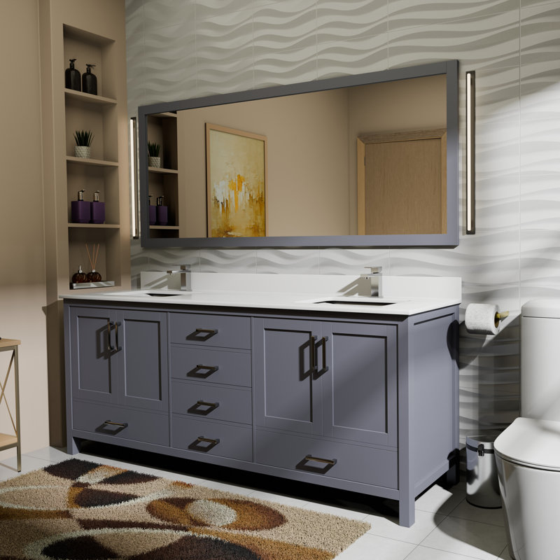 Jacques 72 in. W x 22 in. D Double Bath Vanity and 70 in. Mirror, Dark Gray, White Cultured Marble