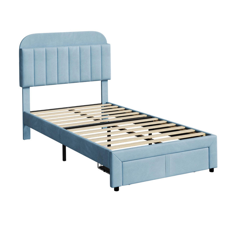 Ensemble de cadre de lit tapissier simple 2 pièces avec tête de lit en velours et lit plateforme