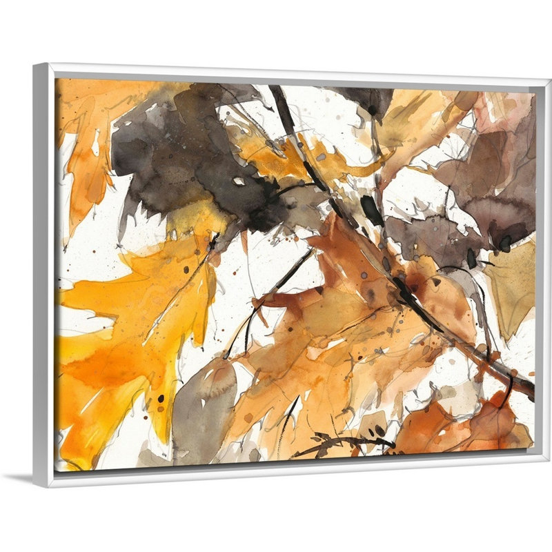 «Watercolor Autumn Leaves I», art mural sur toile, Toile avec cadre blanc, H 26 po x l 34 po