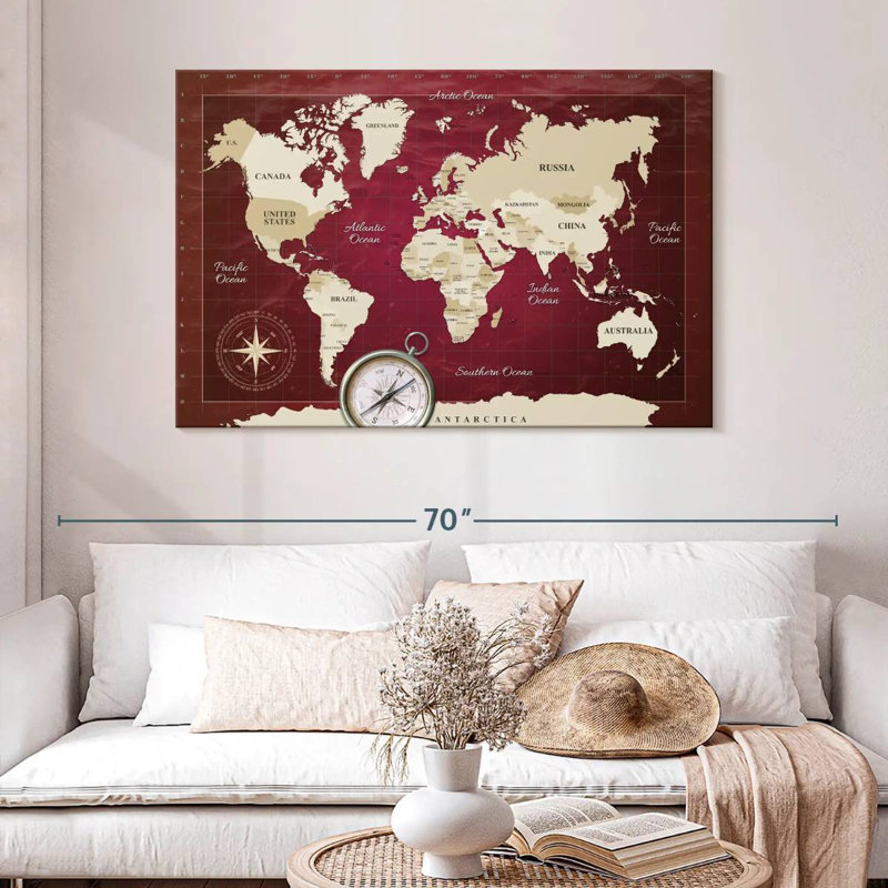 Carte du monde en Alimar, H 32 po x l 48 po