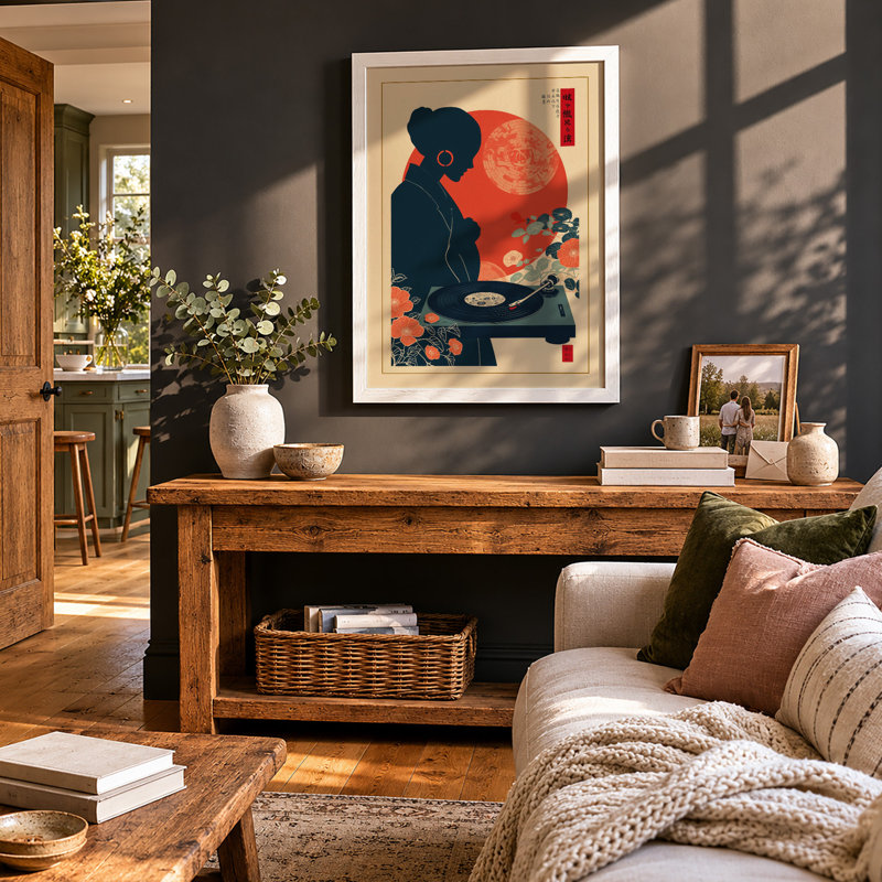 Preparing Under Red Moon Japandi - Framed Print, A2 - 59.4 x 42.0 cm, White
