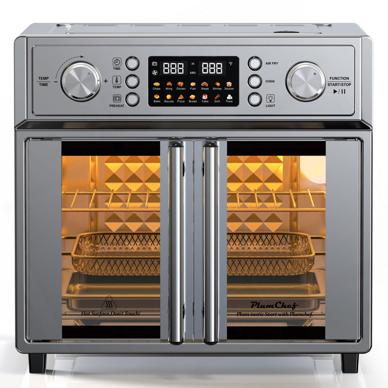Plumchef 26QT Large Capacity French Double-Door Air Fryer Convection Toaster Oven, 1700W, 14 Preset Menus, 7-In-1 Multi-Function (Bake, Roast, Gril,Toast,Dehydrate&Defrost), Stainless Steel,Silvery