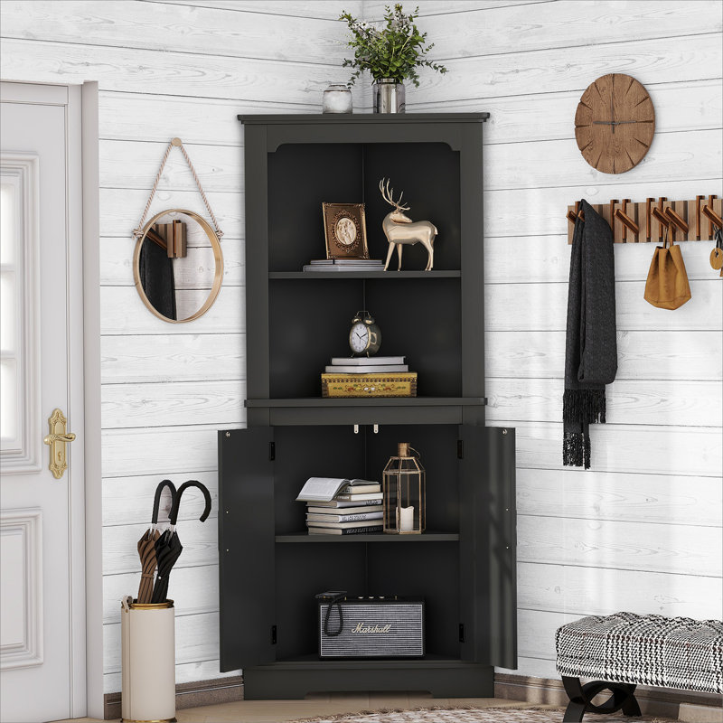 Tall Corner Cabinet with Doors for living room, bathroom,Dining Room or Kitchen, Black