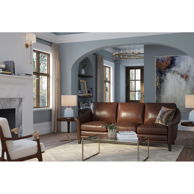 Genuine Leather 61'' Rolled Arm Loveseat, Brown Genuine Leather, 3