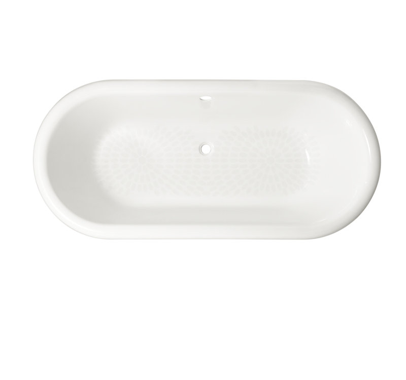 Regal 70'' L Soaking Bathtub, White, Continuous Rolled Rim - No Faucet Holes, Brushed Nickel Feet