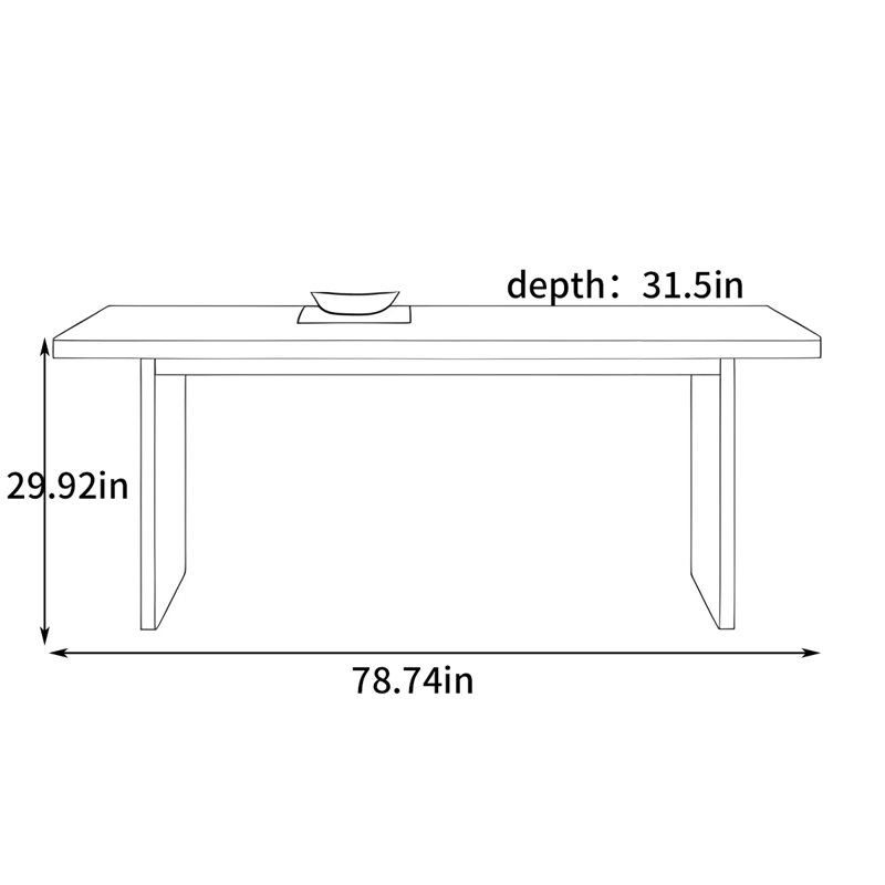 Modern rectangular dining table, 29.92" H x 78.74" W x 31.5" D