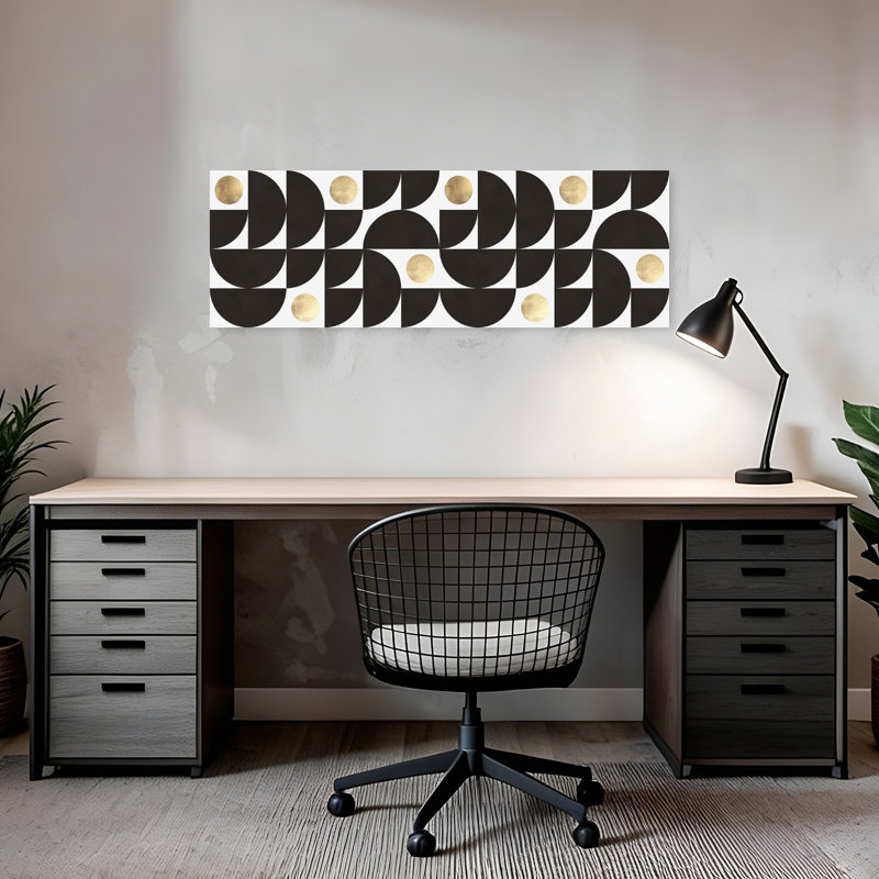 Art mural abstrait contemporain élégant avec cercles dorés géométriques abstraits, H 36 po x l 12 po