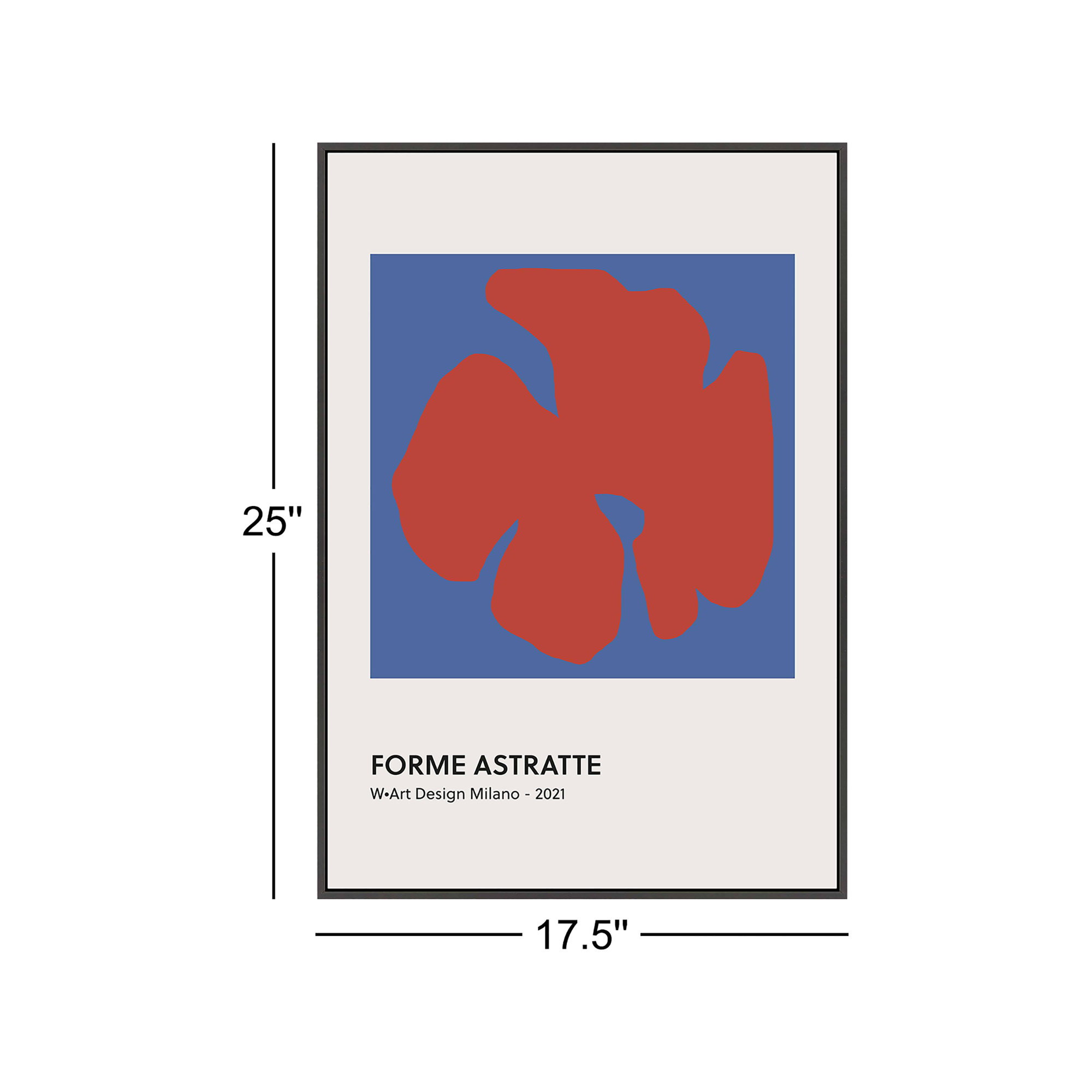 Despina Forme Astratte Blue & Red by Romina Gadler, 25" H x 17.5" W x 1.25" D, Black Framed Paper