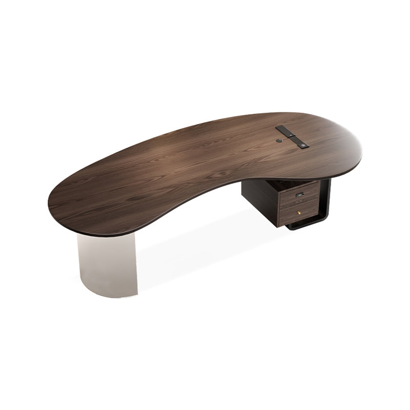 Bureau à 2 tiroirs brun noisette + bois massif courbé noir + acrylique + fer, H 29,53 po x l 78,74 po x P 30,31 po